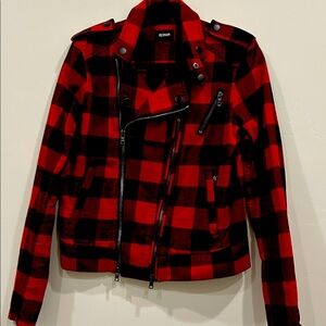Hudson RED & BLACK PLAID MOTO JACKET SM